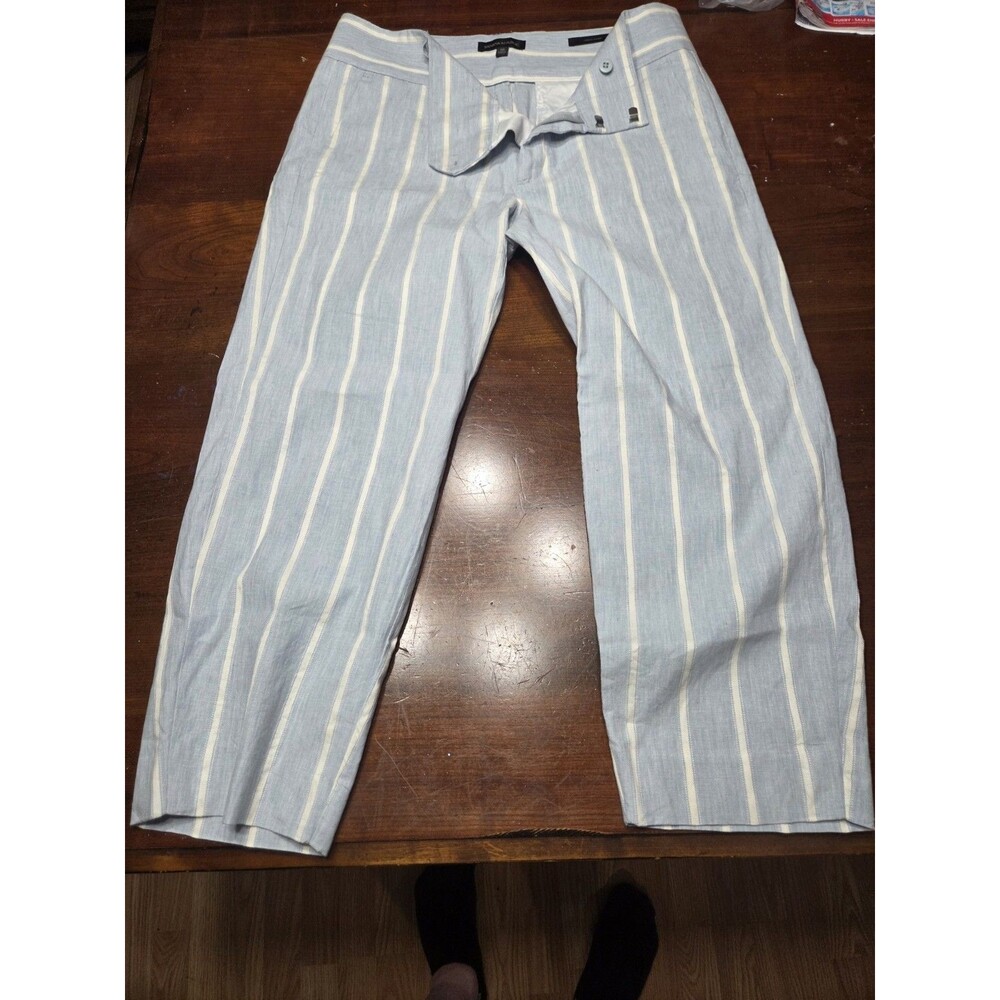 Banana Republic Logan Crop Women's 10 Light Blue White Stripe Linen Cotton Blend